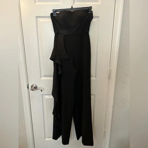 Jay Godfrey Merrill Black Strapless Ruffle Jumpsuit Size 6 - Picture 2 of 4
